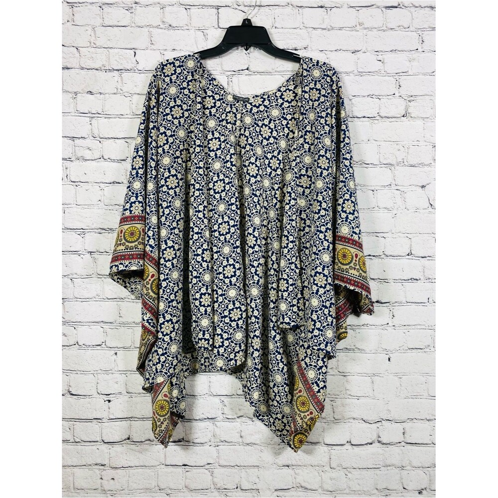 Earthbound Trading Co XL Boho Kimono Sleeve Tunic Top Floral Medallion Oversized